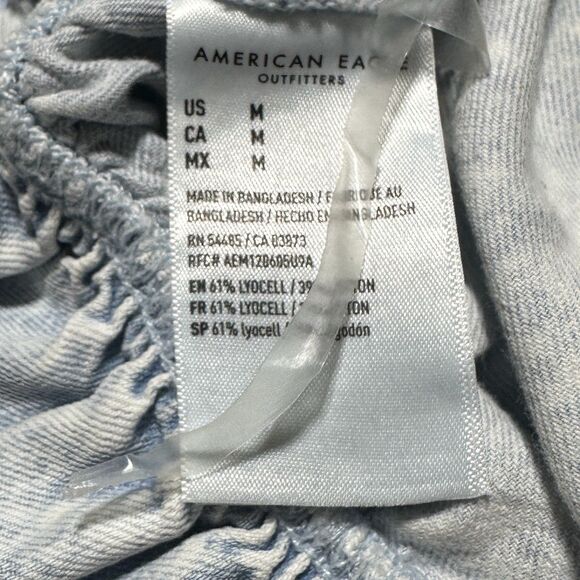 AMERICAN EAGLE Denim Chambray Halter Top High Neck Ruffle Peplum Tank Size M NWT - Picture 8 of 8